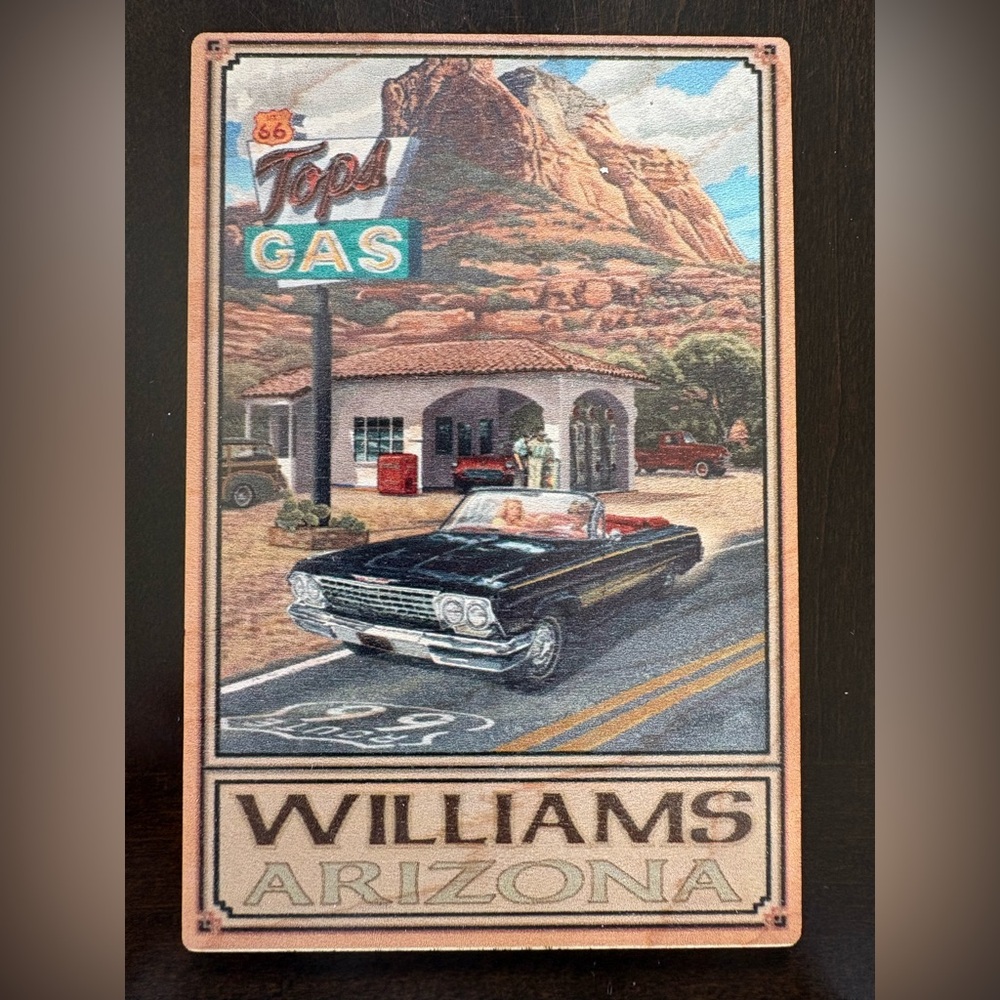 Tops Gas Williams Arizona Wooden Mailable Postcard Unique Souvenir 4”x6” New